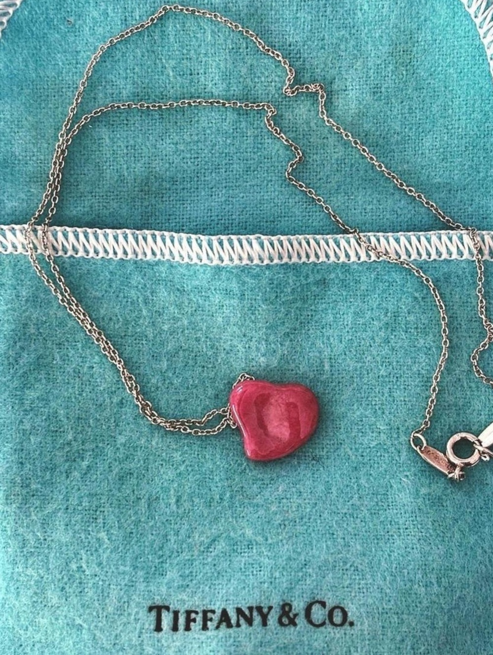 Tiffany & Co. Elsa Peretti Pink Rhodonite Heart Necklace Retired